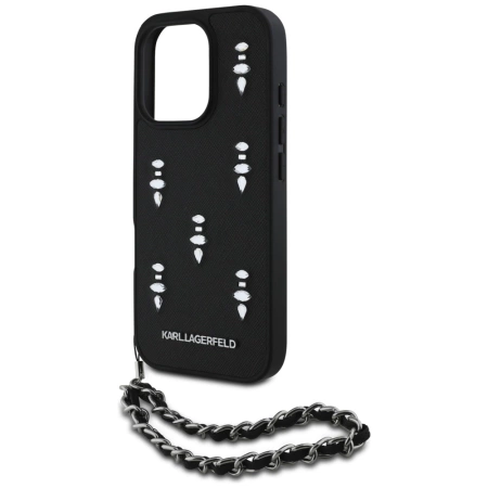Etui Karl Lagerfeld Saffiano Crystals  w/Chain na iPhone 16 Pro - czarne