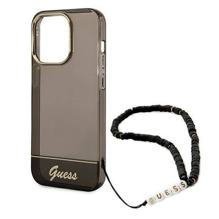 Original Handyhülle IPHONE 14 PRO MAX Guess Hardcase Translucent Pearl Strap schwarz