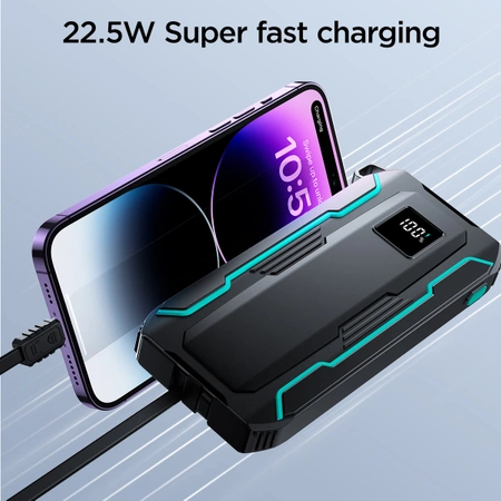 Joyroom JR-L017 22,5 W 10000 mAh Powerbank mit integrierten USB-C-/ Lightning -Kabeln – Schwarz