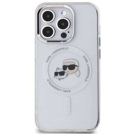 Original Handyhülle IPHONE 14 PRO MAX Karl Lagerfeld Hardcase IML Metal Karl&Choupette Head MagSafe (KLHMP14XHLSKCH) weiß