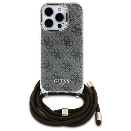 Original Case IPHONE 16 PRO Guess Hardcase Crossbody Cord 4G Print (GUHCP16LHC4SEW) brown