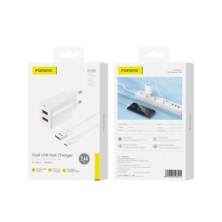 FONENG Netz-Ladegerät EU63 2.4A 12W 2xUSB + Kabel Micro weiss