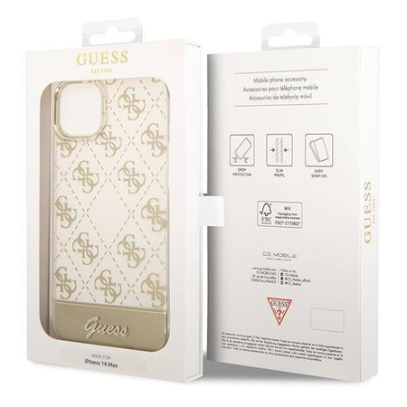 Original Handyhülle IPHONE 14 PLUS Guess Hardcase 4G Pattern Script gold