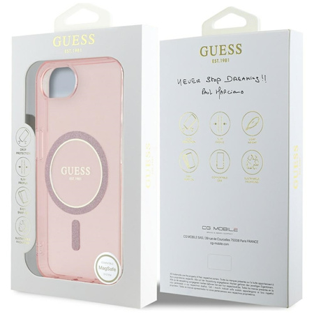 Guess IML Glitter Circle MagSafe - Etui do iPhone 16e (różowy)