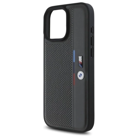 Etui BMW M Perforated Tricolor Detail Line na iPhone 16 Pro Max - ciemnoszare
