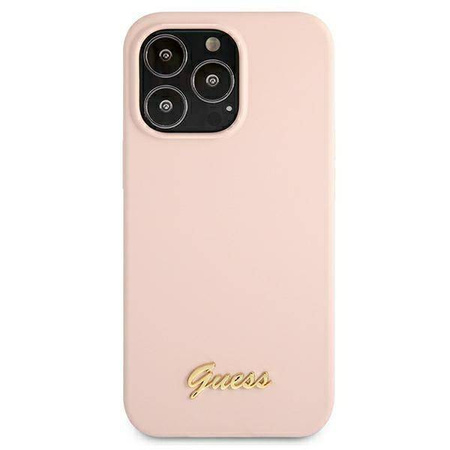 Guess GUHMP13XLSLMGLP iPhone 13 Pro Max 6,7 &quot;light pink / light pink hardcase Silicone Script Gold Logo Magsafe