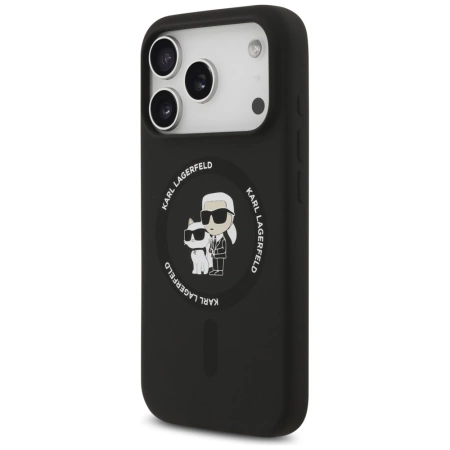 Karl Lagerfeld Silikon Karl&amp;Choupette Ring MagSafe Case für iPhone 17 Pro Max - Schwarz