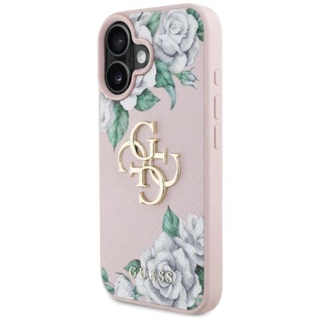 Etui Guess Grained Roses Big 4G logo na iPhone 16 - różowe