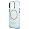 Oryginalne Etui IPHONE 13 PRO Guess Hard Case Gold Outline Translucent MagSafe (GUHMP13LHTCMB) niebieskie
