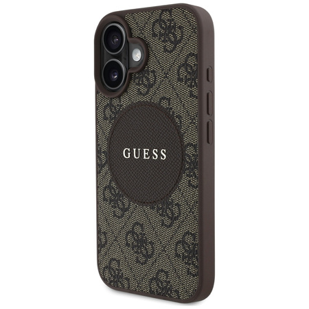Original Case IPHONE 16 Guess 4G Circle Classic Logo MagSafe brown