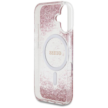 GUESS futerał do IPHONE 16 kompatybilny z MagSafe GUHMP16SRGRGEP (Resin Bottom Glitter) różowy