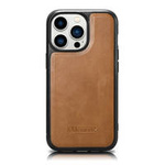 iCarer Leather Oil Wax case covered with natural leather for iPhone 14 Pro (MagSafe compatible) braun (WMI14220718-TN)
