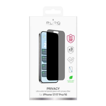 Puro Privacy Panzerglas für iPhone 17 / iPhone 17 Pro / iPhone 16