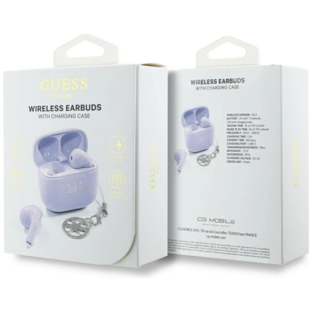 TWS Guess Kopfhörer mit klassischem Logo und Charm-Aufdruck, glänzender Effekt, Lavendel
