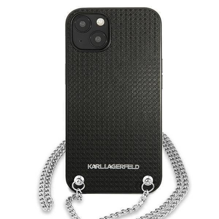 Original Case IPHONE 13 Karl Lagerfeld Hardcase Leather Textured And Chain (KLHCP13MPMK) black