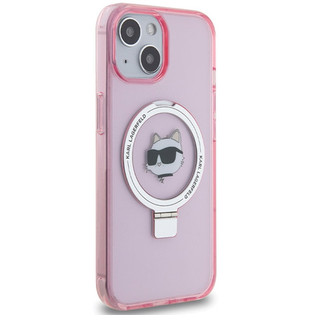 Karl Lagerfeld KLHMP15SHMRSCHP iPhone 15 6,1" rosa/rosa Hardcase Ringständer Choupette Head MagSafe