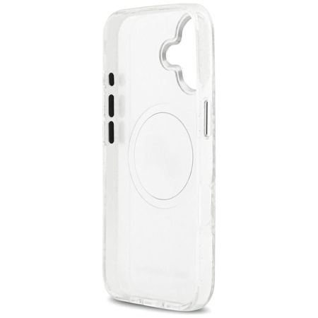 Karl Lagerfeld nakładka Magsafe IML glitter case metal camera frame and buttons Karl and Choupette heads on KL repeated logo do iPhone 17 szara