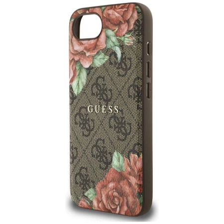 Etui Guess 4G Flowers Print MagSafe na iPhone 16e - brązowe
