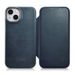 iCarer CE Oil Wax Premium Leather Folio Case Leather Case for iPhone 14 Flip Magnetic MagSafe Blue (AKI14220705-BU)