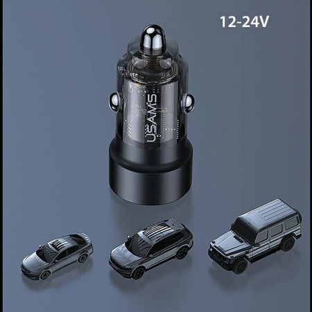 Ładowarka Samochodowa 60W Fast Charge USAMS C39 USB+USB-C fioletowy/purple CC208CC02 (US-CC208)