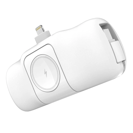 Wozinsky WF16-YLS 5000 mAh 15 W Lightning Mini-Powerbank mit integriertem USB-C-Kabel und Apple Watch Ladegerät – Weiß