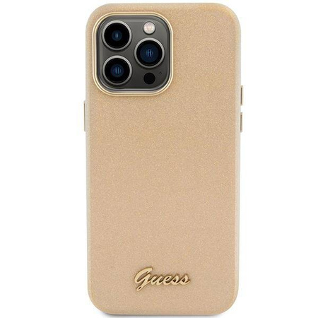 Guess Glitter Glossy Script Hülle für iPhone 15 Pro – Gold