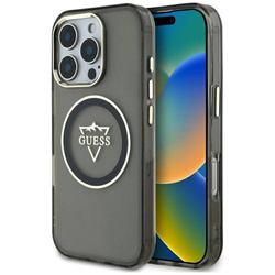 Original Handyhülle IPHONE 16 PRO MAX Guess IML Metal Mountain Logo MagSafe schwarz