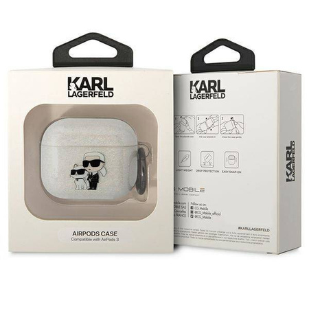 Oryginalne Etui APPLE AIRPODS 3 Karl Lagerfeld Gliter Karl&Choupette (KLA3HNKCTGT) transparentne