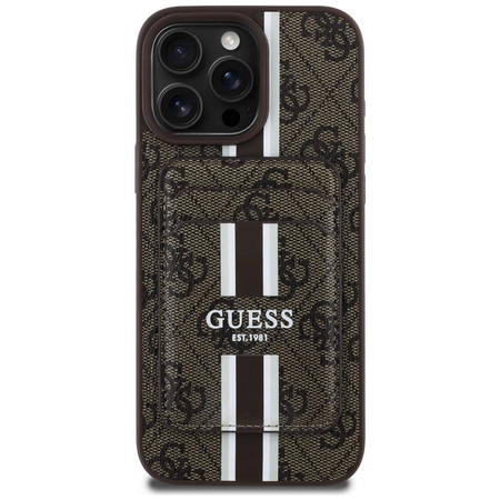 Original Case IPHONE 16 PRO MAX Guess 4G Stripes with Magsafe Wallet brown