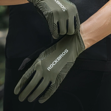 Rockbros Fahrradhandschuhe Frühling/Sommer/Herbst, Full, Größe: M - Schwarz