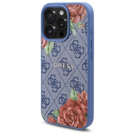Etui Guess 4G Flowers Print MagSafe na iPhone 16 Pro Max - niebieskie
