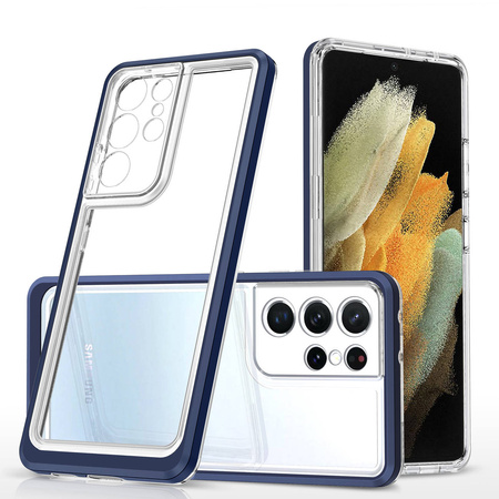 Klare 3in1 Hülle für Samsung Galaxy S22 Ultra Frame Gel Cover Blau