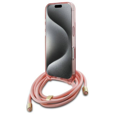 Original Handyhülle IPHONE 16 PRO Guess Hardcase Crossbody Cord Script MagSafe (GUHMP16LHCTSGNSP) rosa