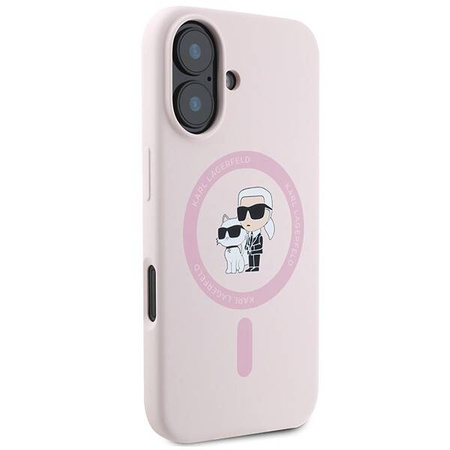 Original Case IPHONE 16 PLUS Karl Lagerfeld Hardcase Silicone Karl&Choupette Ring MagSafe pink