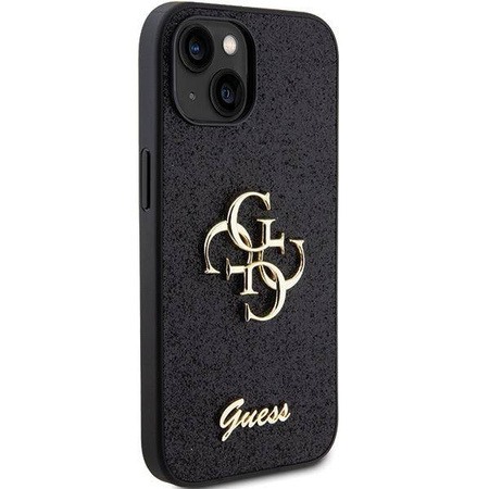 Original Handyhülle APPLE IPHONE 15 Guess Hardcase Glitter Script Big 4G (GUHCP15SHG4SGK) schwarz