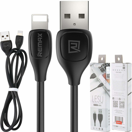 Remax Lesu Pro kabel przewód USB - Lightning 480 Mbps 2,1 A 1 m czarny (RC-160i black)