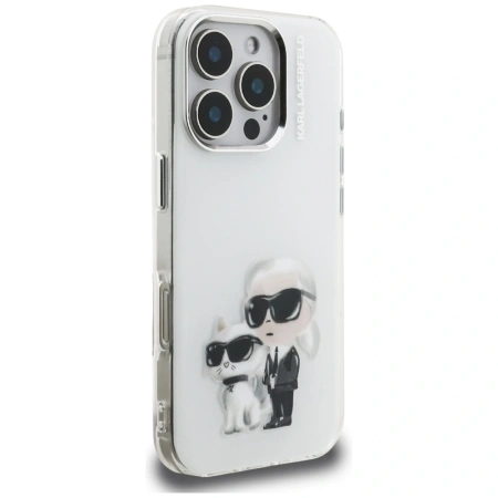 Etui Karl Lagerfeld IML Aquarelle Karl & Choupette & Logo na iPhone 16 Pro - białe
