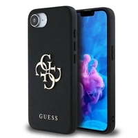 Guess PU Grained 4G Metal Logo case for iPhone 16e - black