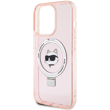 Karl Lagerfeld KLHMP15XHMRSCHP iPhone 15 Pro Max 6,7&quot; rosa/rosa Hardcase Ringständer Choupette Head MagSafe
