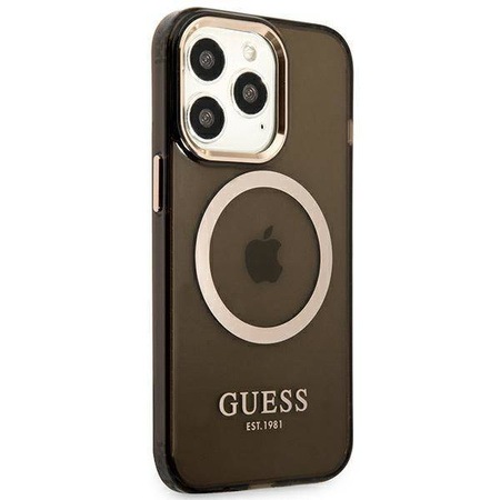 Original Handyhülle IPHONE 13 PRO Guess Hard Case Gold Outline Translucent MagSafe (GUHMP13LHTCMK) schwarz