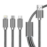 Kabel 3w1 2.1A 1m Micro USB + Typ C + iPhone Lightning Maxlife Fast szary