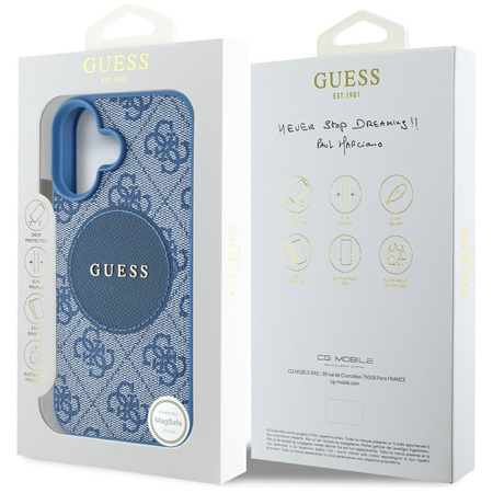 Original Handyhülle IPHONE 16 Guess 4G Circle Classic Logo MagSafe blau