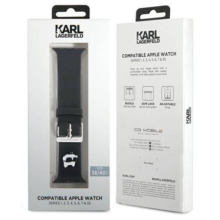 Strap for APPLE WATCH 4 / 5 / 6 / 7 / 8 / SE (38 / 40 / 41 MM) Karl Lagerfeld Strap 3D Rubber Choupette Head (KLAWMSLCNK) black