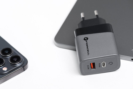 FORCELL F-ENERGY GaN VT-39 ładowarka sieciowa Typ C + USB A PD QC4.0 4A 45W szara