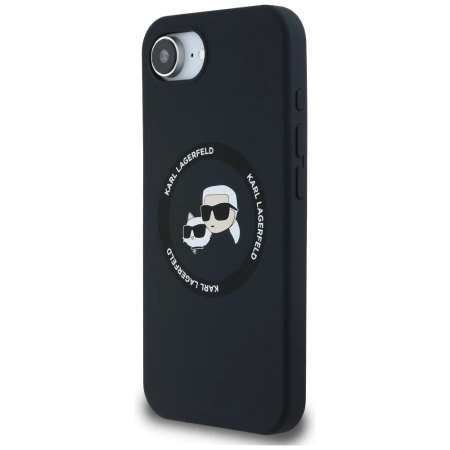 Karl Lagerfeld Liquid Silicone Karl & Choupette Heads Case mit MagSafe für iPhone 16e - Schwarz