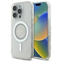 Guess IML Strassstein-MagSafe-Hülle für iPhone 16 Pro – Weiß