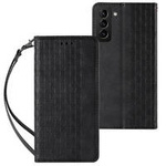 Magnet Strap Case etui do Samsung Galaxy S22 Ultra pokrowiec portfel + mini smycz zawieszka czarny