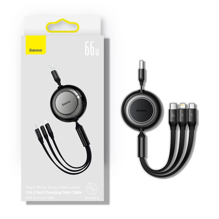 Baseus Bright Mirror 2 retractable cable 3in1 USB Type A - micro USB + Lightning + USB Type C 66W 1.1m green (CAMJ010106)