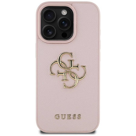 Schutzhülle IPHONE 16 PRO Guess Grained Big 4G Logo Small Classic Logo rosa