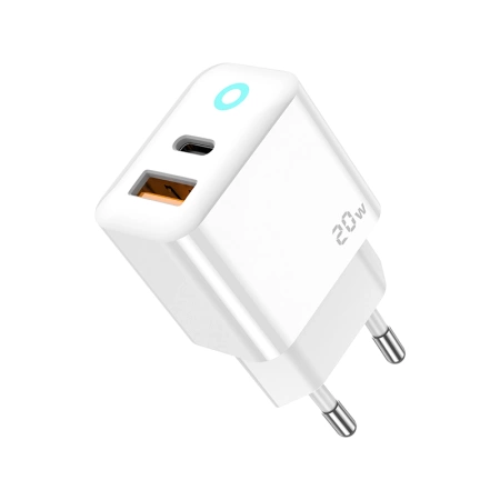 JELLICO Netz-Ladegerät EU11 PD 20W 1xUSB-C + 1xUSB QC3.0 + Kabel USB-C - USB-C weiss